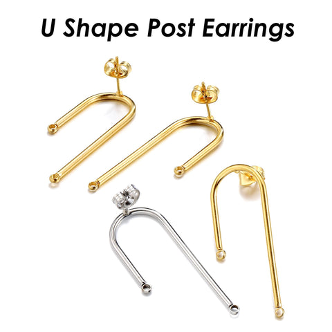 U-Shaped Earring Posts, Stainless Steel Stud Earrings, Arch Earring Connector, Silver Gold Earring Findings, Post Earring with Connector