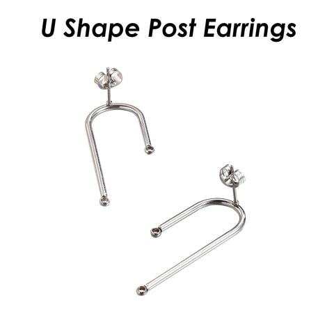 U-Shaped Earring Posts, Stainless Steel Stud Earrings, Arch Earring Connector, Silver Gold Earring Findings, Post Earring with Connector