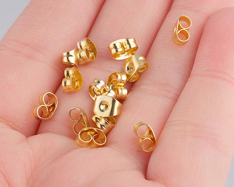 50 x Stainless Steel Earring Backs Gold Silver, Earring Nuts, Earring Stoppers, Wholesale Earring Findings for Jewelry Making