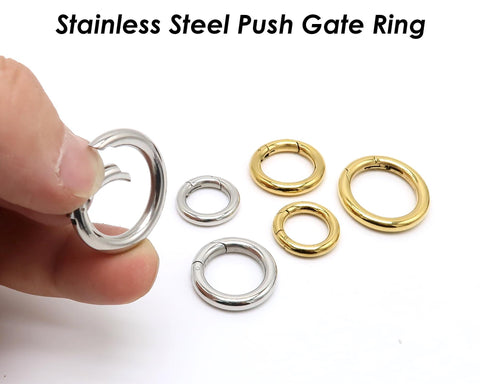 Stainless Steel Carabiner Clasp, Round Carabiner Lock Connector, Gate Ring, Push Gate Ring Gold Silver, Charm Holder Connector