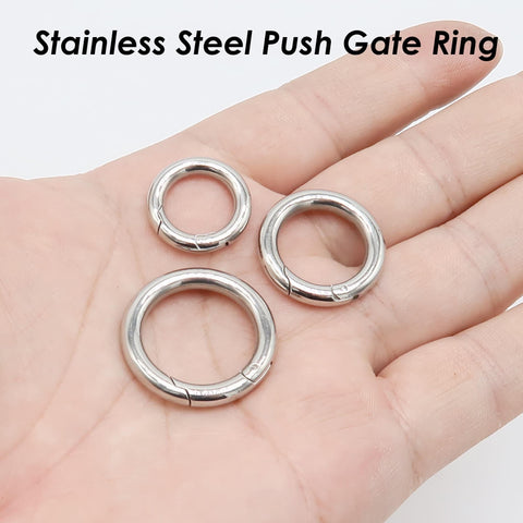 Stainless Steel Carabiner Clasp, Round Carabiner Lock Connector, Gate Ring, Push Gate Ring Gold Silver, Charm Holder Connector