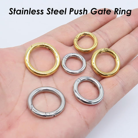 Stainless Steel Carabiner Clasp, Round Carabiner Lock Connector, Gate Ring, Push Gate Ring Gold Silver, Charm Holder Connector