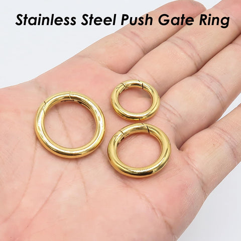 Stainless Steel Carabiner Clasp, Round Carabiner Lock Connector, Gate Ring, Push Gate Ring Gold Silver, Charm Holder Connector