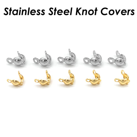 50 x Stainless Steel Crimp Bead Cover, Bead Tips, Calotte Ends, Clamshell Knot Cover Gold Silver, Cord Ends, , Knot Cover Jewelry Findings