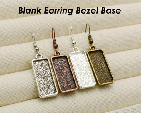 20 pcs - Rectangle Earring Bases 10x25mm - Silver, Bronze/Copper Earring Setting, Rectangle Earring Bezel Blanks, Earring Tray Charm