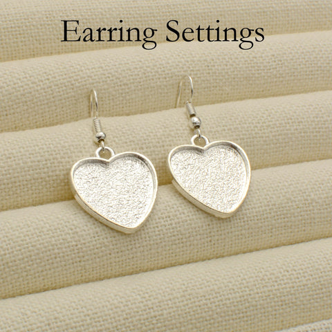 20 pcs - Heart Earrings, Heart Bezel Earring, Hearts Earring Base, Blank Earring Setting for Cabochon or Resin, DIY Earring Gift for her