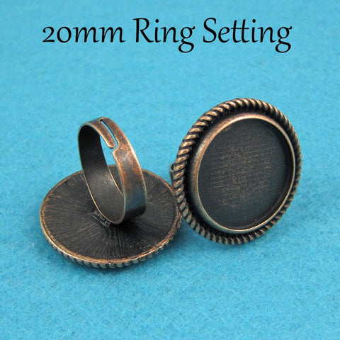 20mm Ring Bezel Blanks, 20mm Round Ring Base, Adjustable Ring Setting, Blank Ring Tray for Jewelry Making