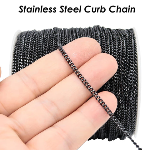 30 Feet x Curb Chain Stainless Steel Chain Bulk, Curb Link Chain by the Length Spool Yard, Bulk Stainless Steel Chain for Jewelry making