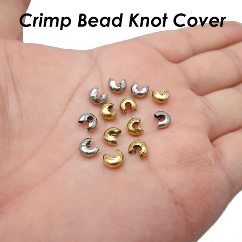 50 x Crimp Bead Knot Cover for Jewelry Making, Tarnish Resistant Silver Gold Crimp Covers for Bracelet Necklace, Jewelry Supplies