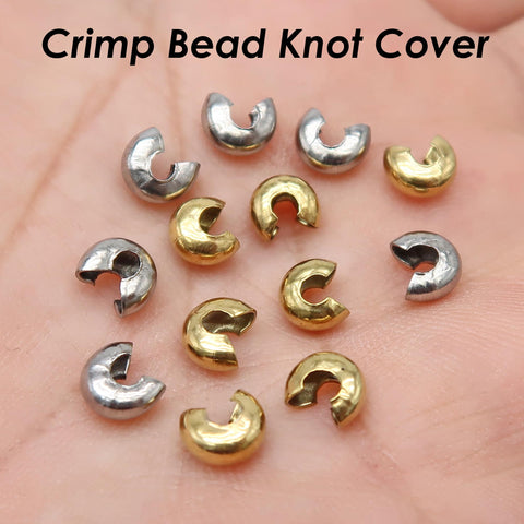 50 x Crimp Bead Knot Cover for Jewelry Making, Tarnish Resistant Silver Gold Crimp Covers for Bracelet Necklace, Jewelry Supplies