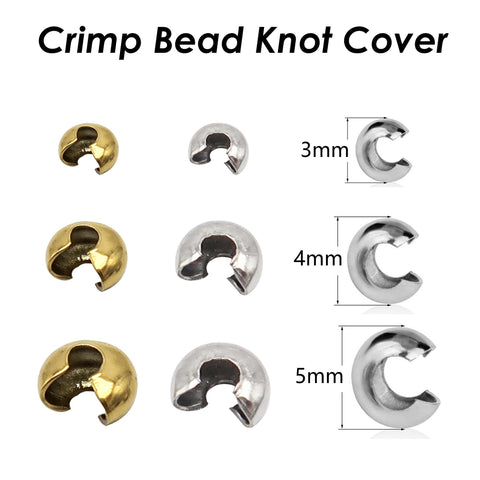 50 x Crimp Bead Knot Cover for Jewelry Making, Tarnish Resistant Silver Gold Crimp Covers for Bracelet Necklace, Jewelry Supplies