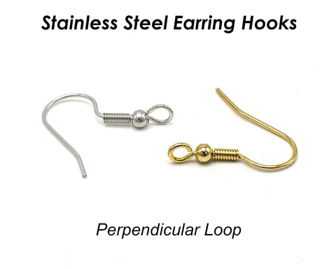 50 x Stainless Steel Earring Hooks Gold Silver, Earring Findings with Vertical Loop, Hypoallergenic Earring Wires - Perpendicular Loop