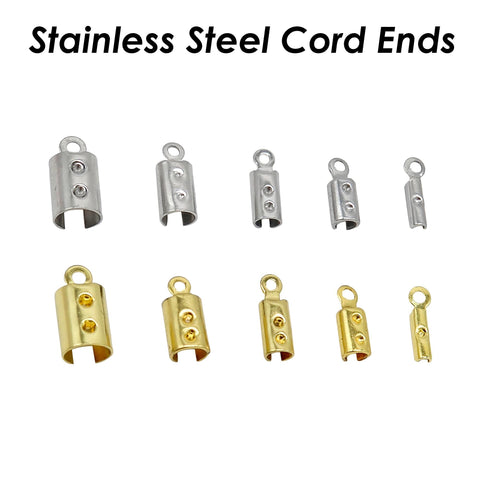 50 x Stainless Steel Crimp End Caps, Fold over End Caps, Pinch End Caps, Rope Cord End Clasps, Cord Crimp Cover for Jewelry Making