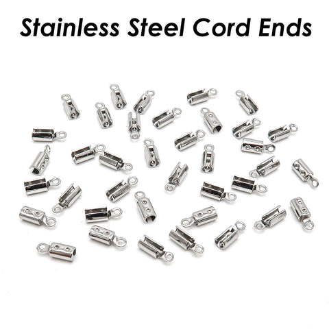 50 x Stainless Steel Crimp End Caps, Fold over End Caps, Pinch End Caps, Rope Cord End Clasps, Cord Crimp Cover for Jewelry Making