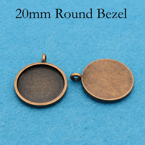 16mm 20mm Round Bezel Pendant Tray, Smooth Bezel Blanks, Silver Bronze Copper Pendant Setting Cabochon Base for Jewelry Making