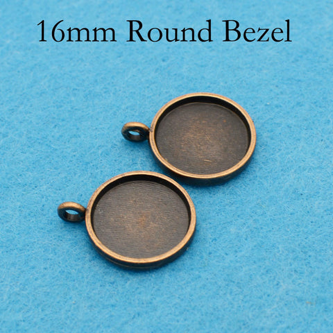 16mm 20mm Round Bezel Pendant Tray, Smooth Bezel Blanks, Silver Bronze Copper Pendant Setting Cabochon Base for Jewelry Making