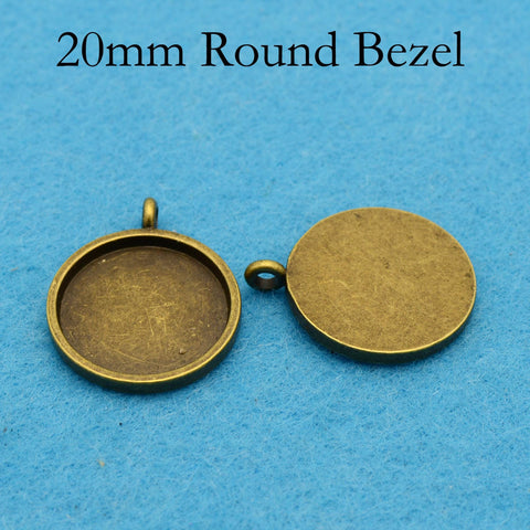 16mm 20mm Round Bezel Pendant Tray, Smooth Bezel Blanks, Silver Bronze Copper Pendant Setting Cabochon Base for Jewelry Making