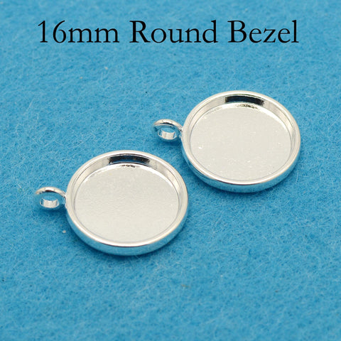 16mm 20mm Round Bezel Pendant Tray, Smooth Bezel Blanks, Silver Bronze Copper Pendant Setting Cabochon Base for Jewelry Making