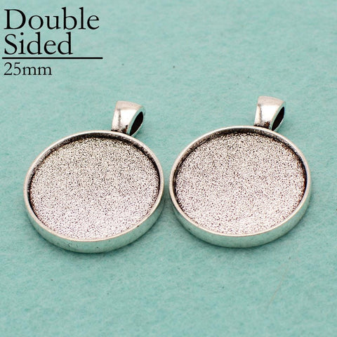 Double Sided Pendant Tray 25mm, Two Sided Pendant Bezel Pendant Blanks, 2 Sides Cabochon Setting for Jewelry Making