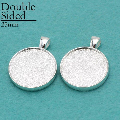 Double Sided Pendant Tray 25mm, Two Sided Pendant Bezel Pendant Blanks, 2 Sides Cabochon Setting for Jewelry Making