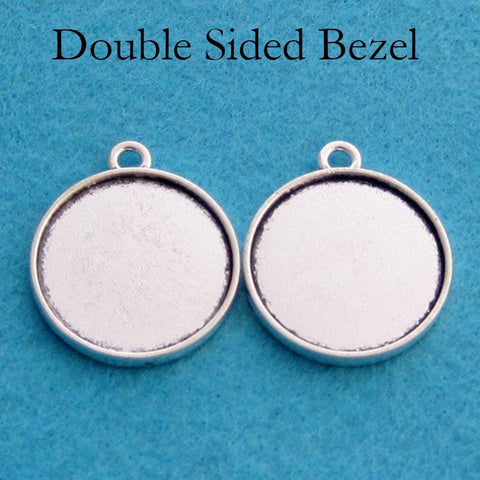 25mm Double Sided Pendant Tray, Two Sided Pendant Bezel Pendant Blanks, 2 Sides Cabochon Base, Blank Pendant Setting for Jewelry Making