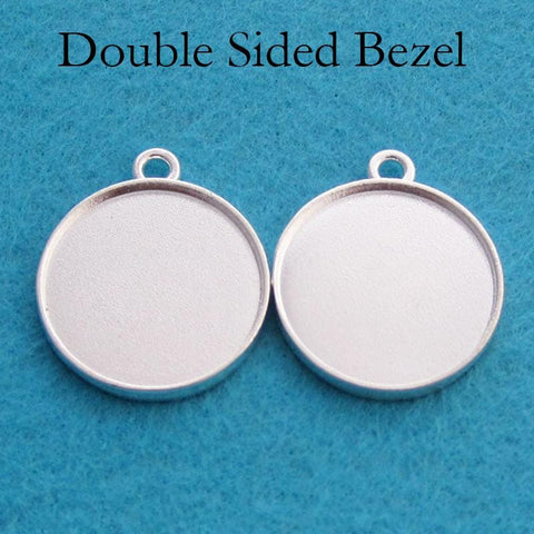 25mm Double Sided Pendant Tray, Two Sided Pendant Bezel Pendant Blanks, 2 Sides Cabochon Base, Blank Pendant Setting for Jewelry Making