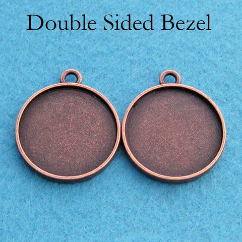 25mm Double Sided Pendant Tray, Two Sided Pendant Bezel Pendant Blanks, 2 Sides Cabochon Base, Blank Pendant Setting for Jewelry Making