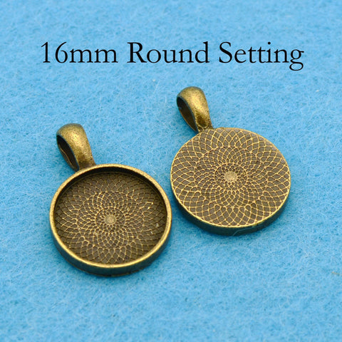 16mm Pendant Pendant Tray, 16mm Bezel Pendant Setting,  16mm Round Cabochon Setting, 16mm Pendant Blanks Silver Bronze Copper Gold