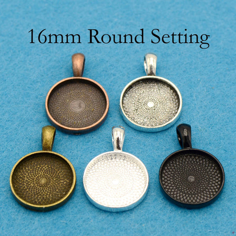 16mm Pendant Pendant Tray, 16mm Bezel Pendant Setting, 16mm Round Cabochon Setting, 16mm Pendant Blanks Silver Bronze Copper Gold