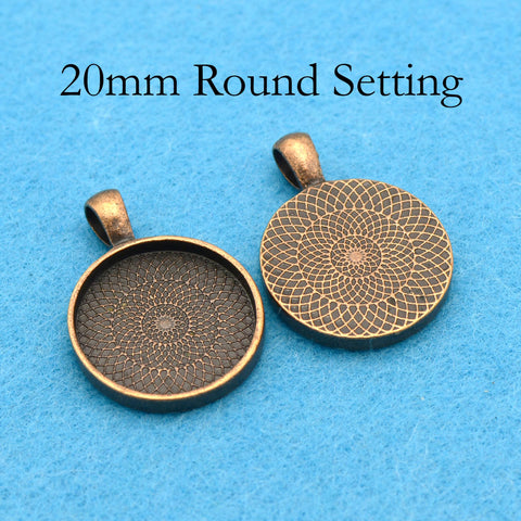 20mm Pendant Pendant Tray, 20mm Round Bezel Pendant Setting,  20mm Cabochon Setting, 20mm Round Pendant Blanks Silver Bronze Copper Gold