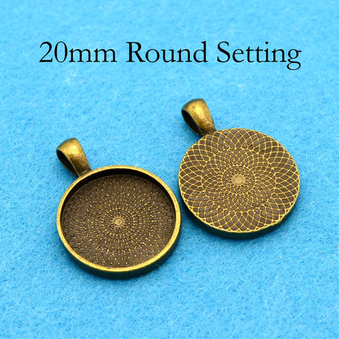 20mm Pendant Pendant Tray, 20mm Round Bezel Pendant Setting,  20mm Cabochon Setting, 20mm Round Pendant Blanks Silver Bronze Copper Gold
