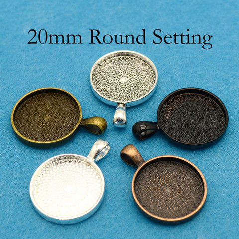 20mm Pendant Pendant Tray, 20mm Round Bezel Pendant Setting,  20mm Cabochon Setting, 20mm Round Pendant Blanks Silver Bronze Copper Gold