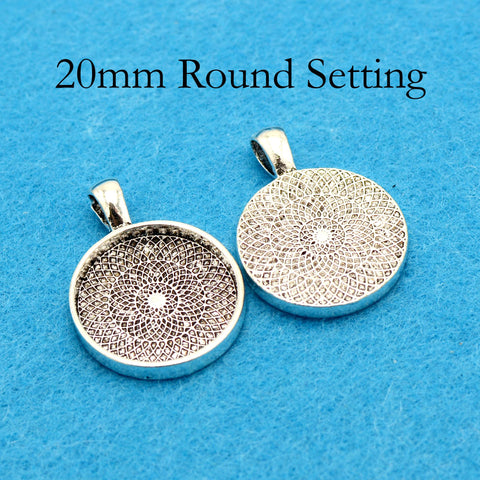 20mm Pendant Pendant Tray, 20mm Round Bezel Pendant Setting,  20mm Cabochon Setting, 20mm Round Pendant Blanks Silver Bronze Copper Gold