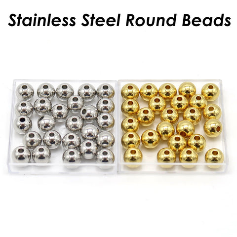 100 x Stainless Steel Round Spacer Beads 2mm 3mm 4mm 5mm 6mm 8mm 10mm, Silver Gold Solid Smooth Seamless Beads for Jewelry Making