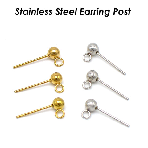 50 x Stainless Steel Ball Stud Earrings, Stud Earring Post, Stud Earring Findings With Connectors, Ball Post Earrings for Jewelry Making