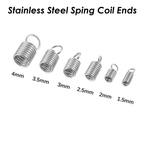 50 x Spring Coil Ends Stainless Steel, Cord Ends Gold Silver, Cord End Tip, Leather End Caps, Spring End, Jewelry Findings Supplies