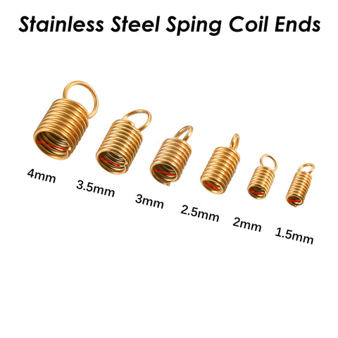 50 x Spring Coil Ends Stainless Steel, Cord Ends Gold Silver, Cord End Tip, Leather End Caps, Spring End, Jewelry Findings Supplies