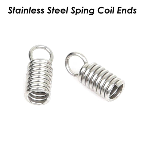 50 x Spring Coil Ends Stainless Steel, Cord Ends Gold Silver, Cord End Tip, Leather End Caps, Spring End, Jewelry Findings Supplies