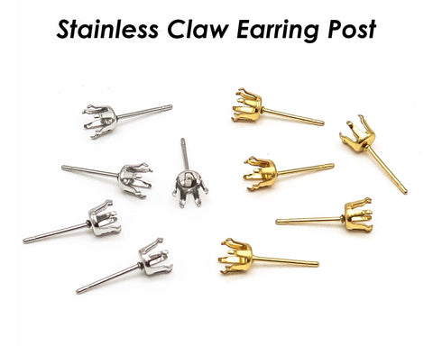 50 x Claw Earring Setting Stainless Steel, Claw Earring Post, Prong Post Earring Stud, Snap Tite Earring Settings Blanks for Rhinestone