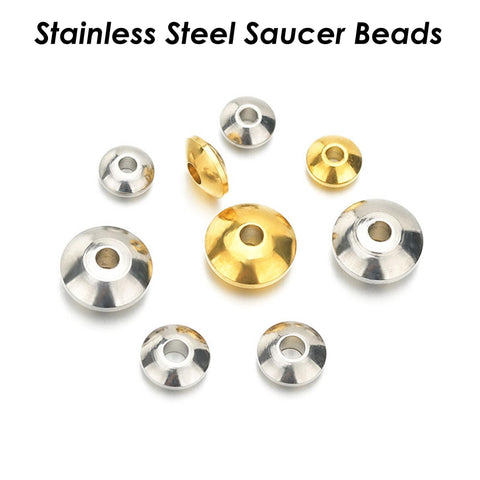 20 x Saucer Beads Gold Silver, Wholesale Stainless Steel Spacer Beads for Jewelry Making, Spaceship Beads, Bracelet Spacers, Roundel Beads