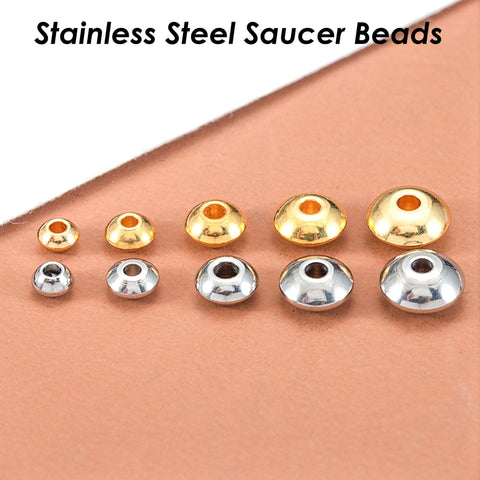 20 x Saucer Beads Gold Silver, Wholesale Stainless Steel Spacer Beads for Jewelry Making, Spaceship Beads, Bracelet Spacers, Roundel Beads