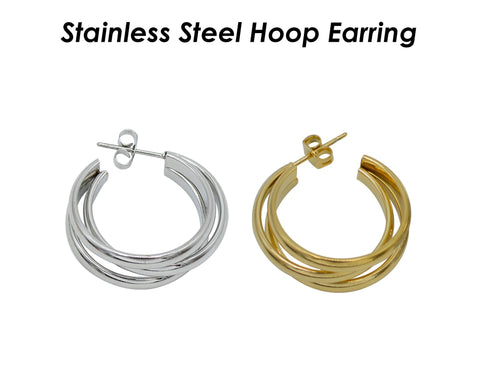 Triple Wire Hoop Earring Stainless Steel Huggie Earring Hoops Gold Silver, Hinged Hoop Earrings for Women, Minimalist Earrings