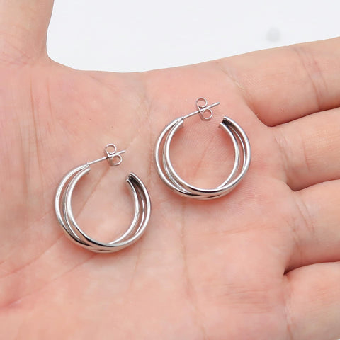 Triple Wire Hoop Earring Stainless Steel Huggie Earring Hoops Gold Silver, Hinged Hoop Earrings for Women, Minimalist Earrings