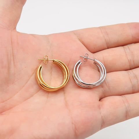 Triple Wire Hoop Earring Stainless Steel Huggie Earring Hoops Gold Silver, Hinged Hoop Earrings for Women, Minimalist Earrings