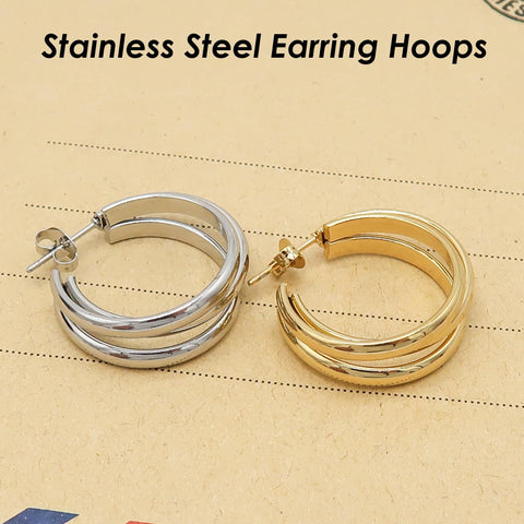 Triple Wire Hoop Earring Stainless Steel Huggie Earring Hoops Gold Silver, Hinged Hoop Earrings for Women, Minimalist Earrings