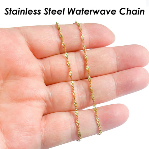 Water Wave Necklace Gold Silver, Waterwave Chain Necklace, WaterWave Chain Sparkle necklace, Dainty Stainless Steel Necklace