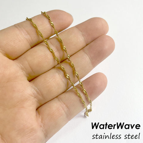 Water Wave Necklace Gold Silver, Waterwave Chain Necklace, WaterWave Chain Sparkle necklace, Dainty Stainless Steel Necklace