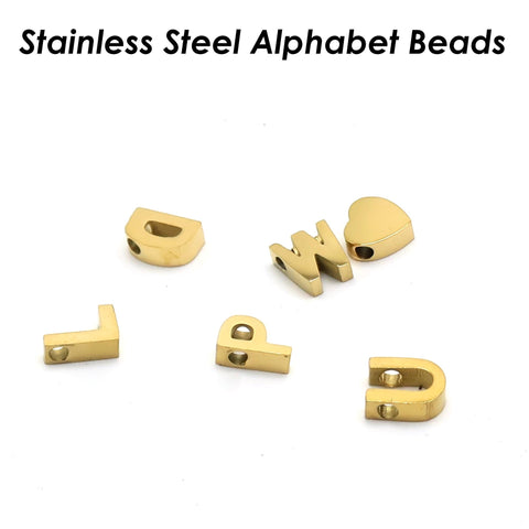 Alphabet Beads Gold Silver Letter Charms, Initial Letter Beads Stainless Steel, Alphabet Charms, ABC Spacer Beads for Personalized Jewelry