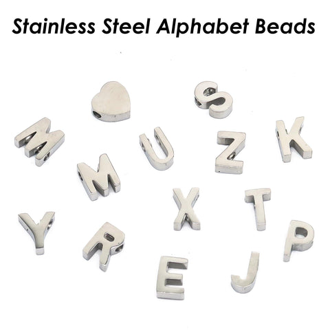 Alphabet Beads Gold Silver Letter Charms, Initial Letter Beads Stainless Steel, Alphabet Charms, ABC Spacer Beads for Personalized Jewelry