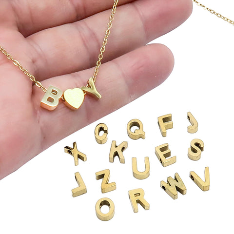 Alphabet Beads Gold Silver Letter Charms, Initial Letter Beads Stainless Steel, Alphabet Charms, ABC Spacer Beads for Personalized Jewelry